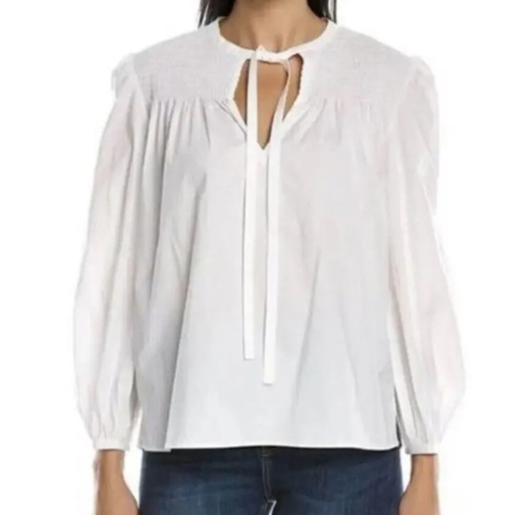 Derek Lam 10 Crosby - Austin Smocked Top Blouse in Optic White - Picture 9 of 10